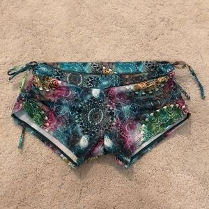 Onzie Teal Blue Purple Pink Patterned Yoga Shorts
